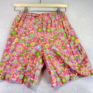 Vintage Womens XS/0-2 PINK FLORAL Shorts Elastic Waist Retro Colorful Summer